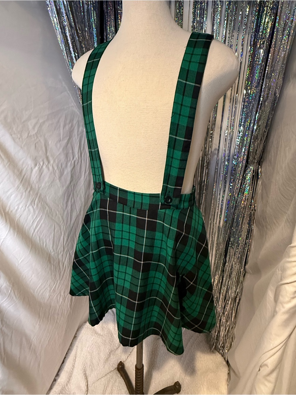 Hot Topic Harry Potter Slytherin and Black Tartan Mini Skirt with Suspenders